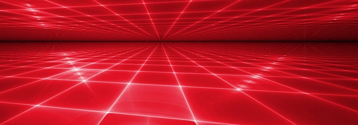 Red grid pattern creating a sense of depth in a digital-style environment.